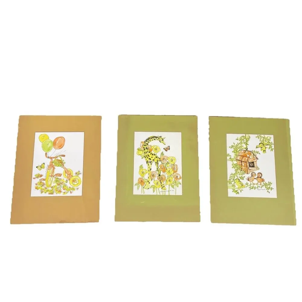 Vintage‎ 70s Carole A. Smith 3 Set Nursery Wall Decor Nature Animals Watercolor